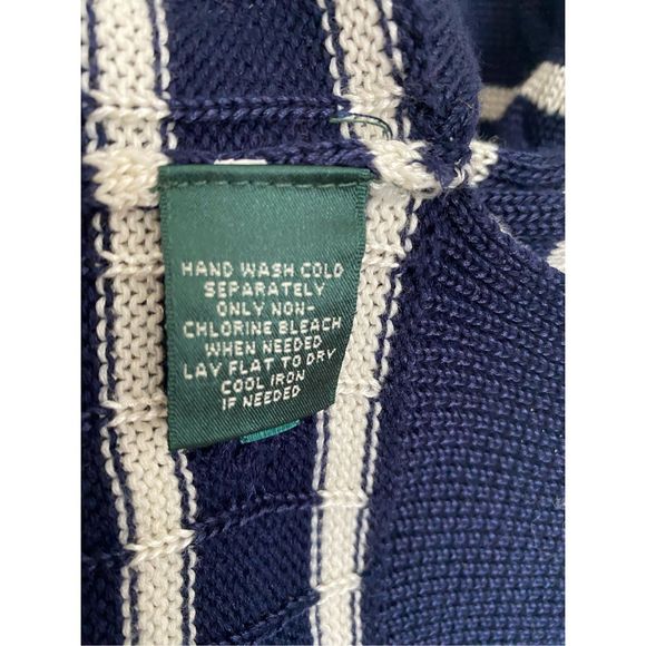 Lauren Ralph Lauren Navy White Striped Cable Knit Sweater Sz 2X - Picture 4 of 7